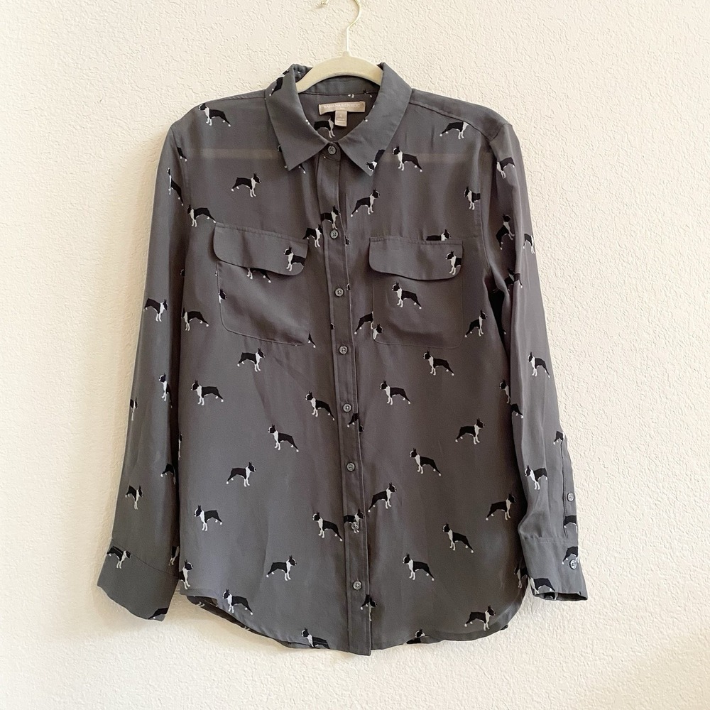 Banana Republic Women Small Frenchi Longsleeve Button Down Gray Shirt Top Blouse